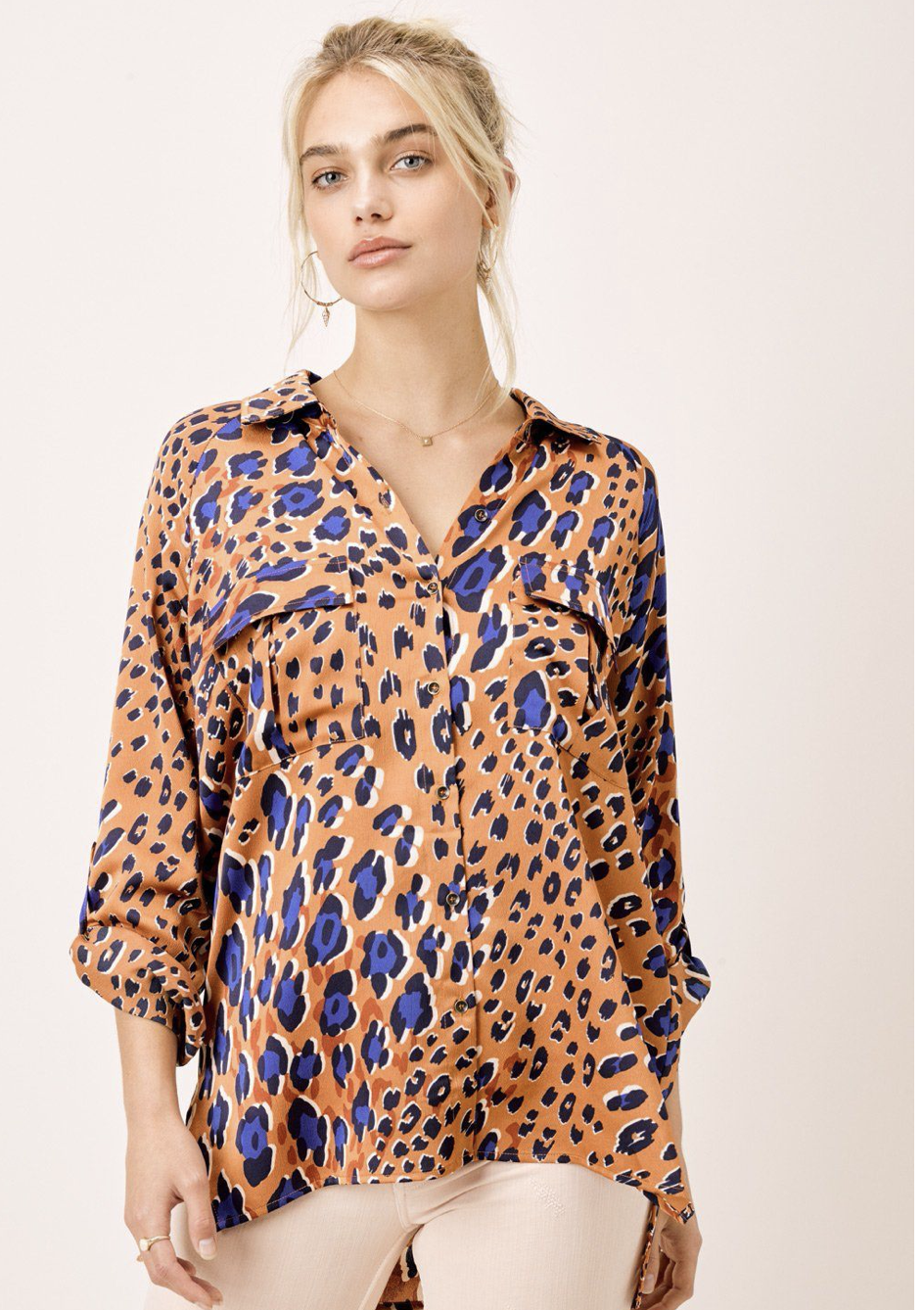 silky jewel tone animal print blouse — Dale Michele